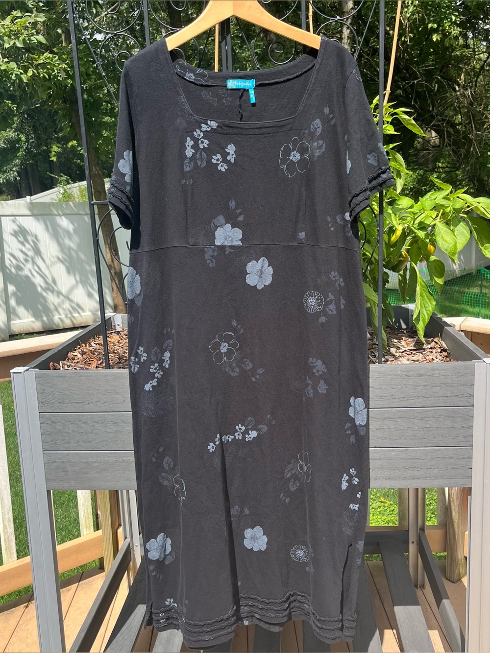 Fresh Produce 100% Cotton Black Floral Short Sleeve Midi Dress Size 1X Coastal